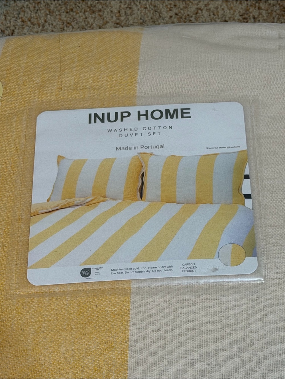 Inup Home Yellow and White Striped Washed Cotton Duvet Set